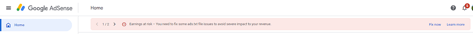 Earnings at risk – You need to fix some ads.txt file issues to avoid severe impact to your revenue. Google Adsense Error fix.