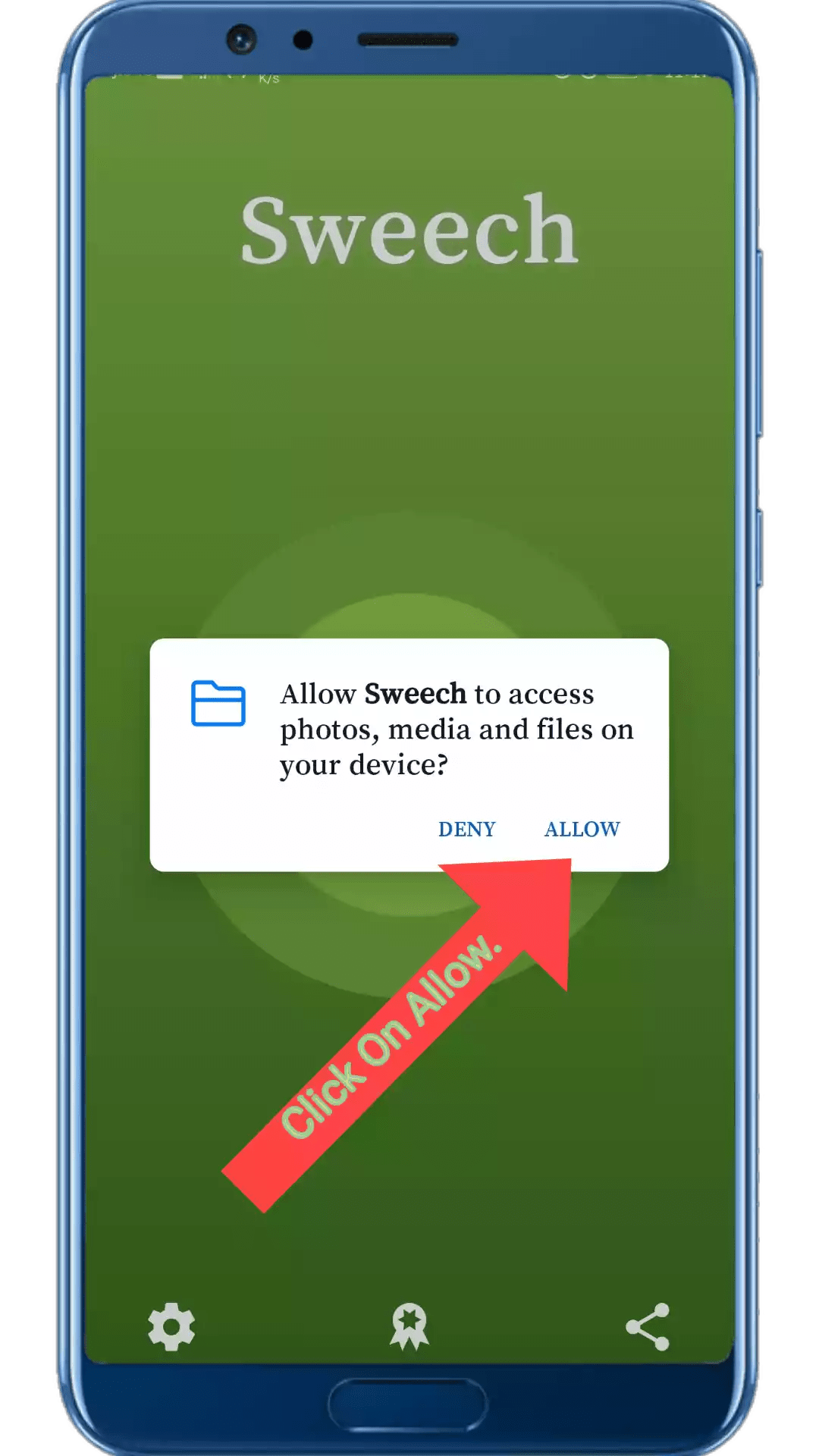 Sweech-Wifi file transfer app Asking to allow access to device media.