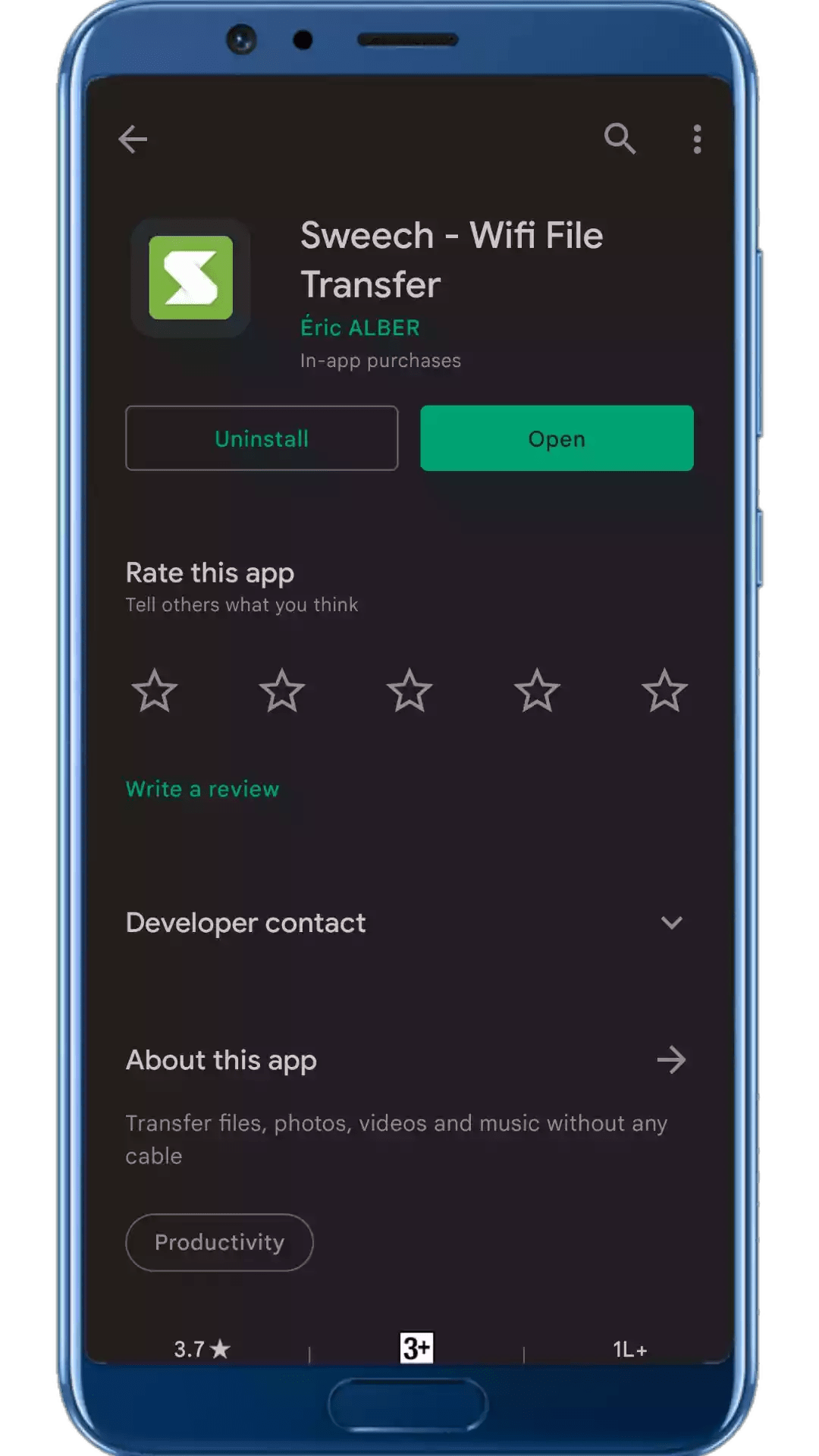 Sweech WiFi file transfer app downloaded from Google play store.
