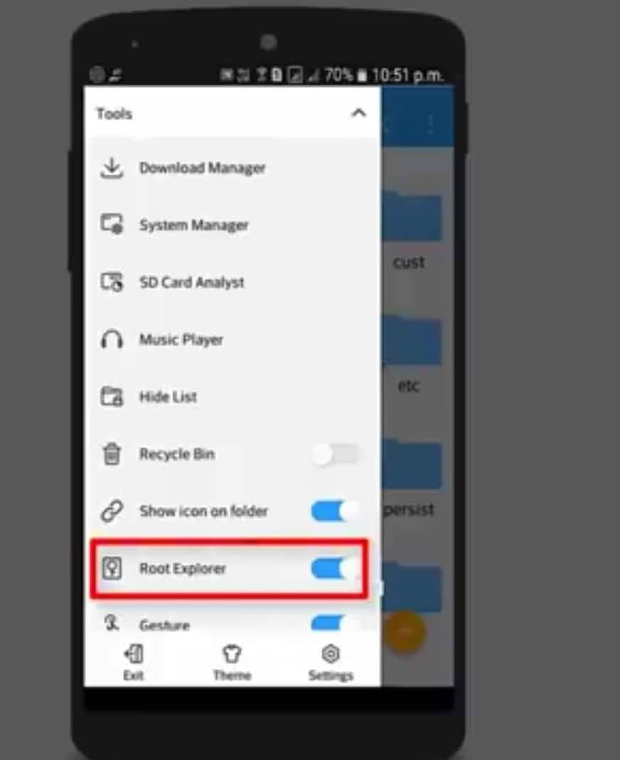 Turn on root explorer