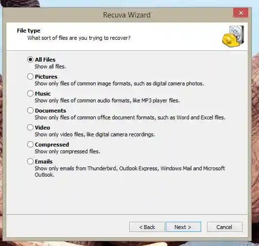 Recuva Wizard Home page