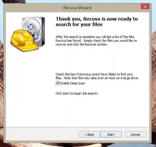 Recuva Wizard Home page